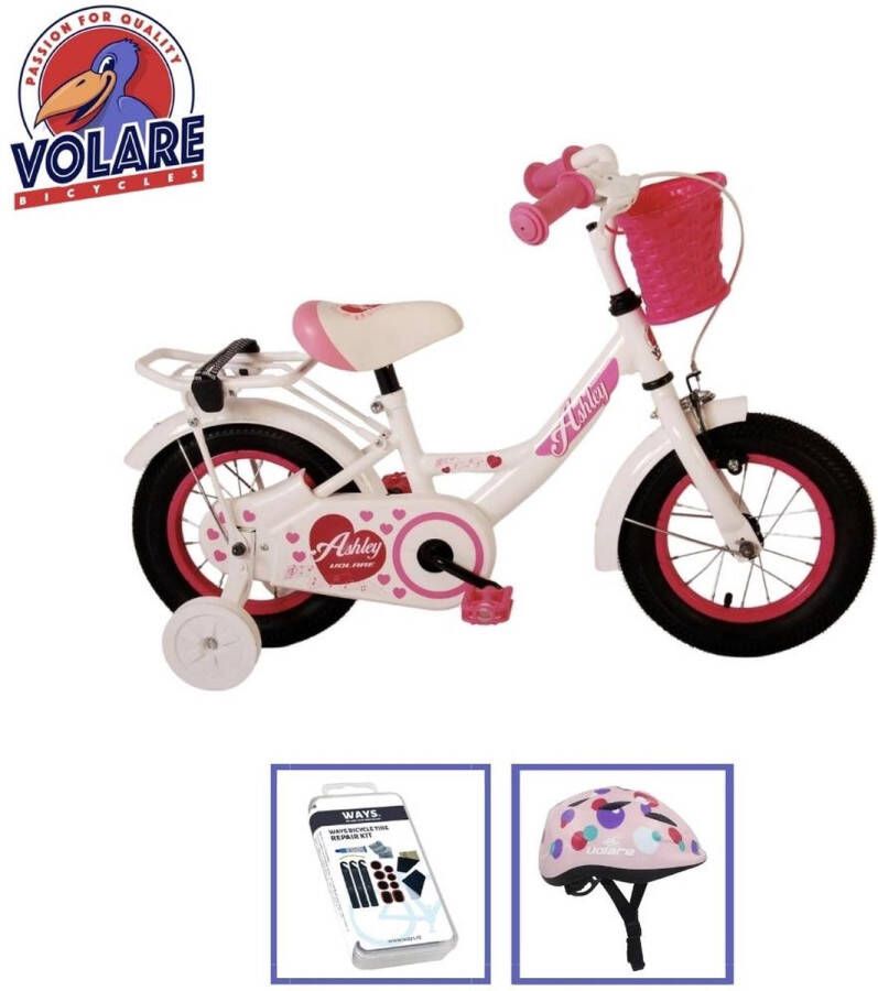 Volare Kinderfiets Ashley 12 inch Wit Inclusief fietshelm & accessoires