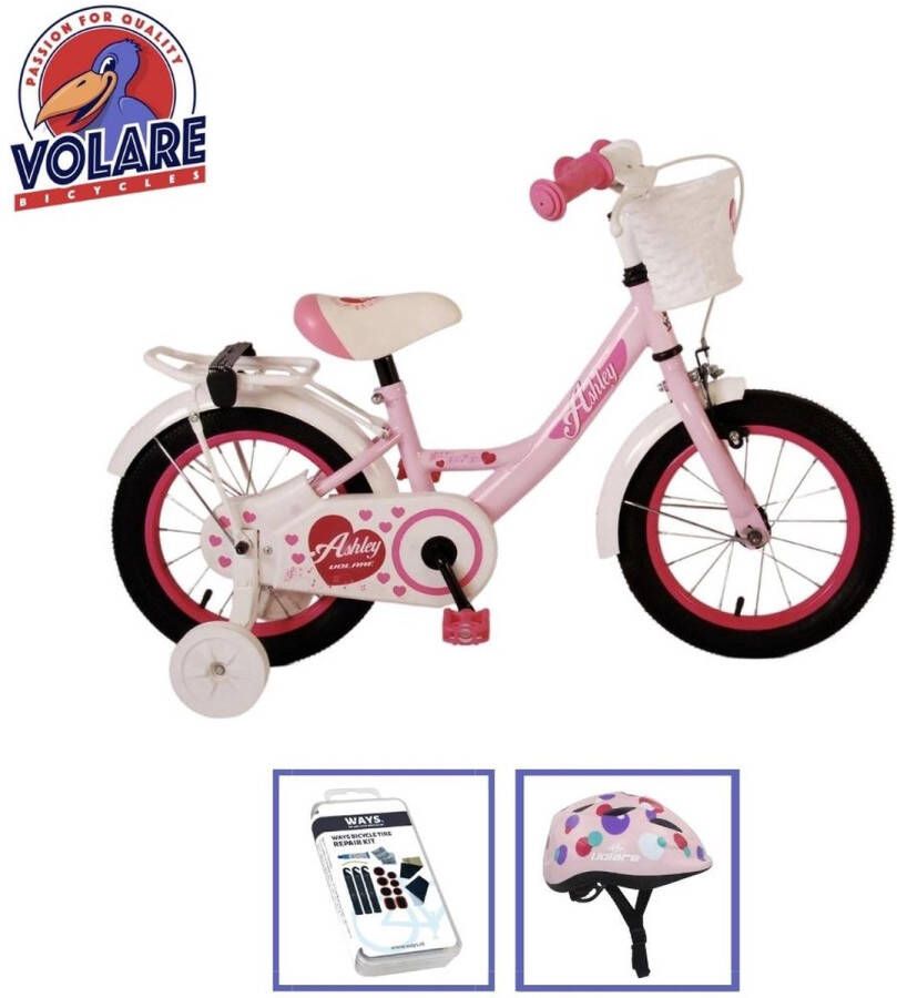 volare Kinderfiets Ashley 14 inch Roze Inclusief fietshelm & accessoires