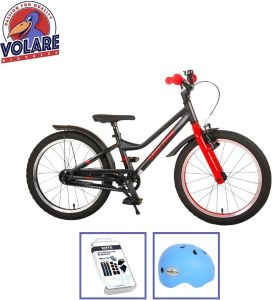 Volare Kinderfiets Blaster 18 inch Zwart Rood Inclusief fietshelm & accessoires