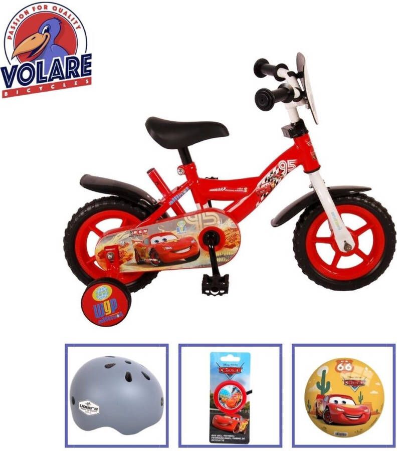 Volare Kinderfiets Disney Cars 10 inch Doortrapper Inclusief fietshelm & accessoires