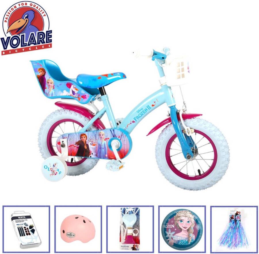 Volare Kinderfiets Disney Frozen 2 12 inch Blauw Paars + Met fietshelm + accessoires