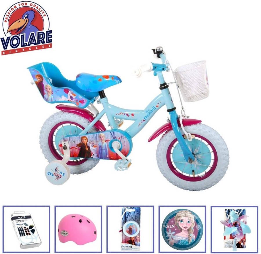 Volare Kinderfiets Disney Frozen II 12 inch Blauw Paars Met fietshelm + accessoires