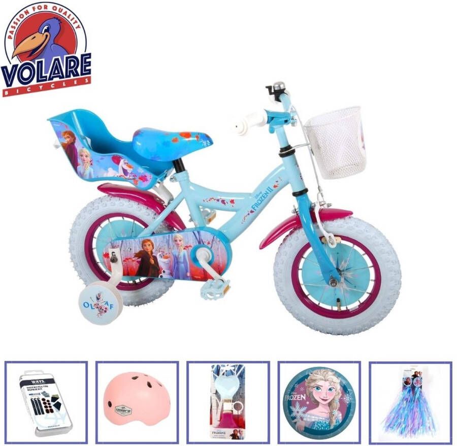 Volare Kinderfiets Disney Frozen II 12 inch Blauw Paars + Met fietshelm + accessoires