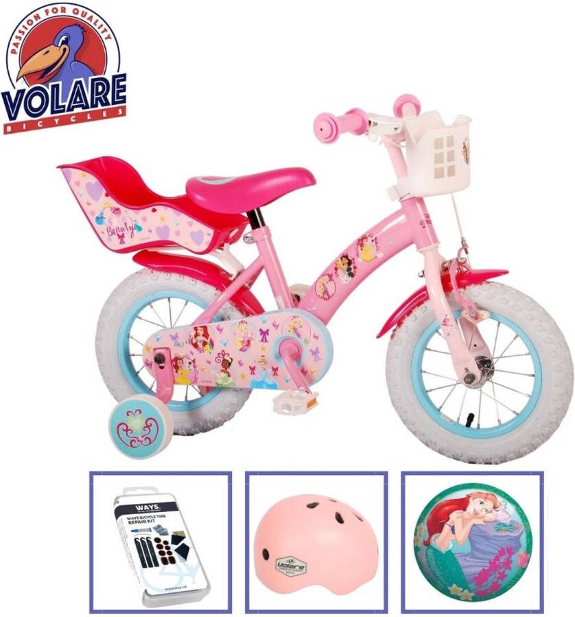 Volare Kinderfiets Disney Princess 12 inch Roze Met fietshelm + accessoires