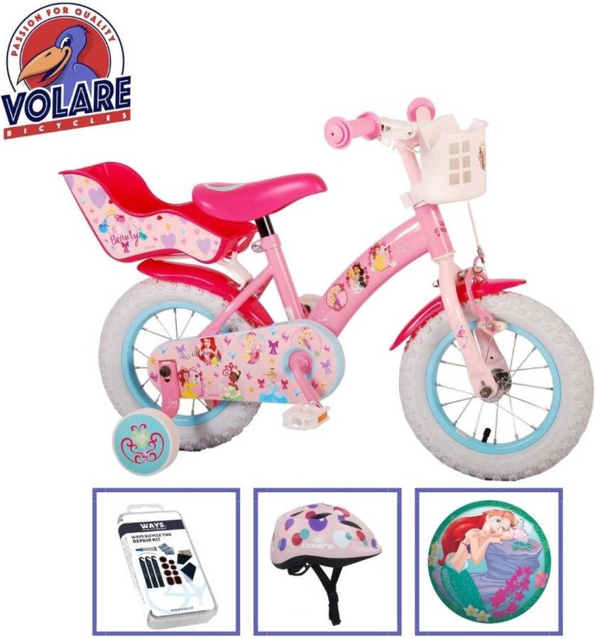 Volare Kinderfiets Disney Princess 12 inch Roze Met fietshelm & accessoires