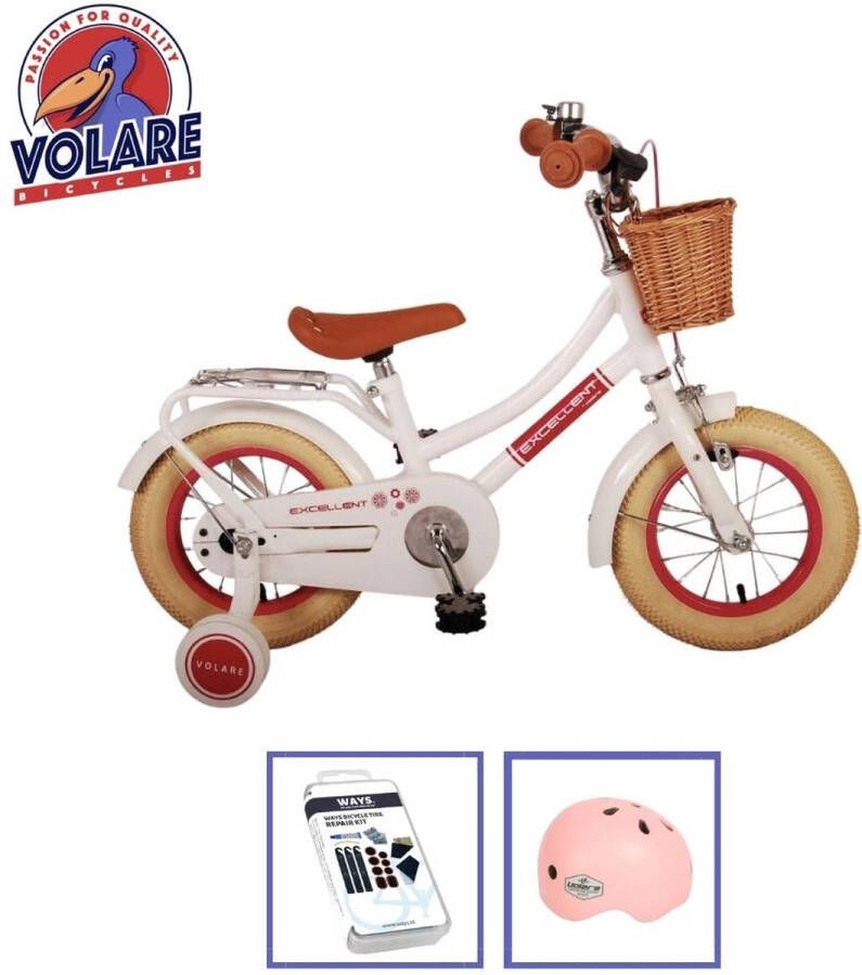 Volare Kinderfiets Excellent 12 inch Wit Inclusief fietshelm + accessoires