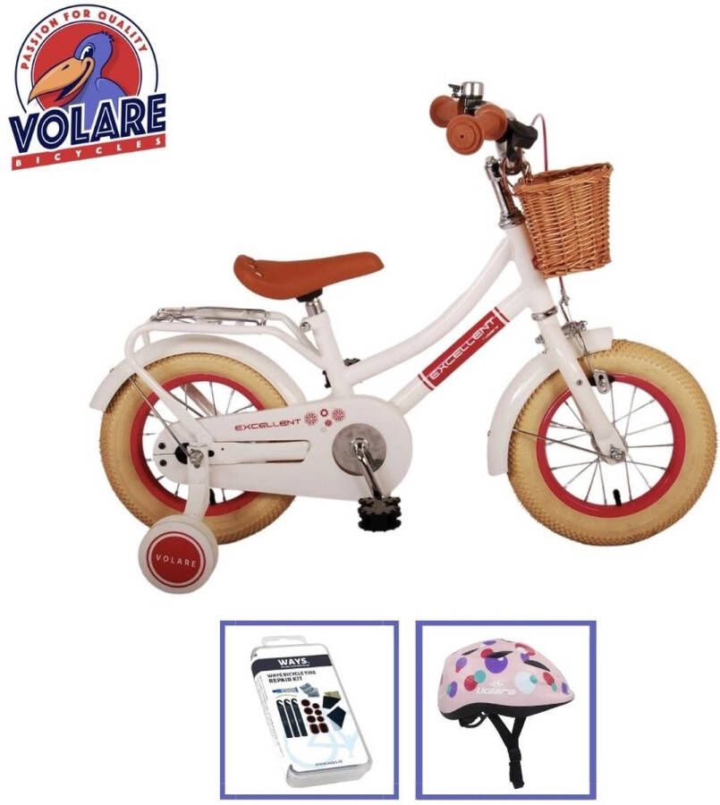 Volare Kinderfiets Excellent 12 inch Wit Inclusief fietshelm & accessoires