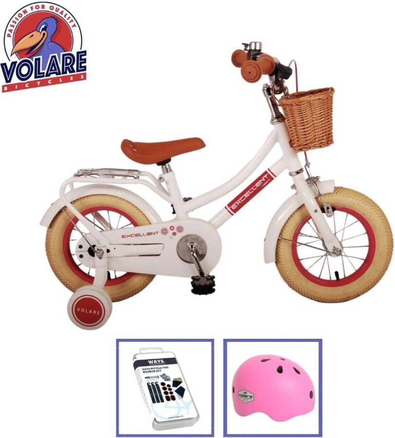 Volare Kinderfiets Excellent 12 inch Wit Met fietshelm & accessoires