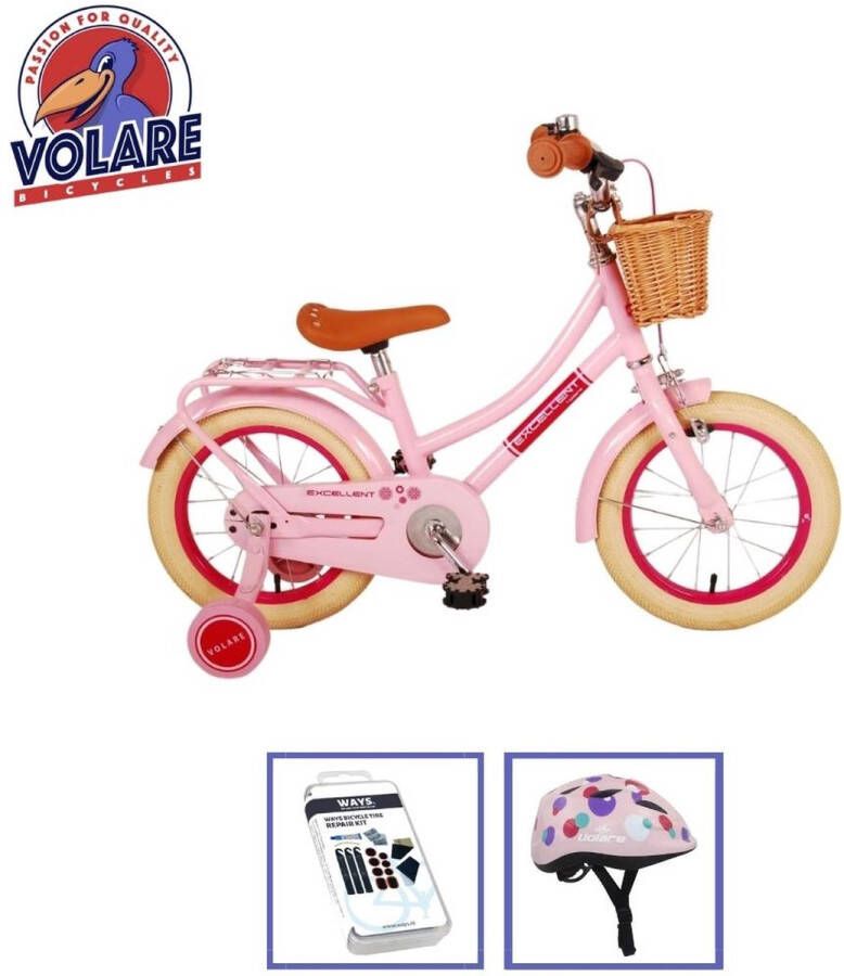 Volare Kinderfiets Excellent 14 inch Roze Inclusief fietshelm & accessoires