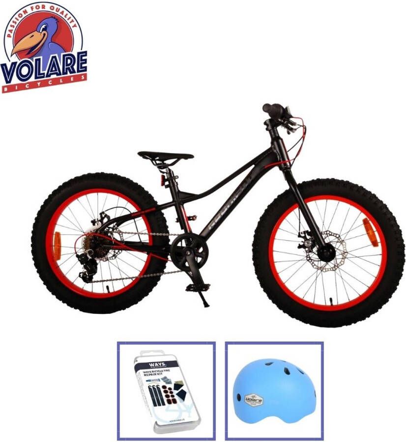 Volare Kinderfiets Gradient 20 inch Zwart Oranje Rood 6 Versnellingen Met fietshelm & accessoires