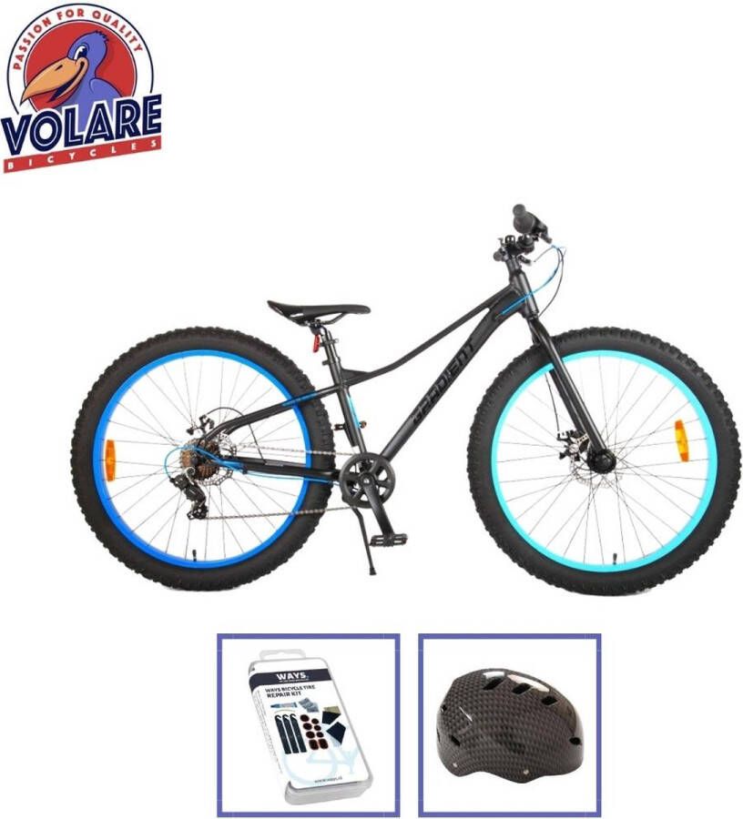 Volare Kinderfiets Gradient 26 inch Zwart Blauw 7 Versnellingen Met fietshelm & accessoires