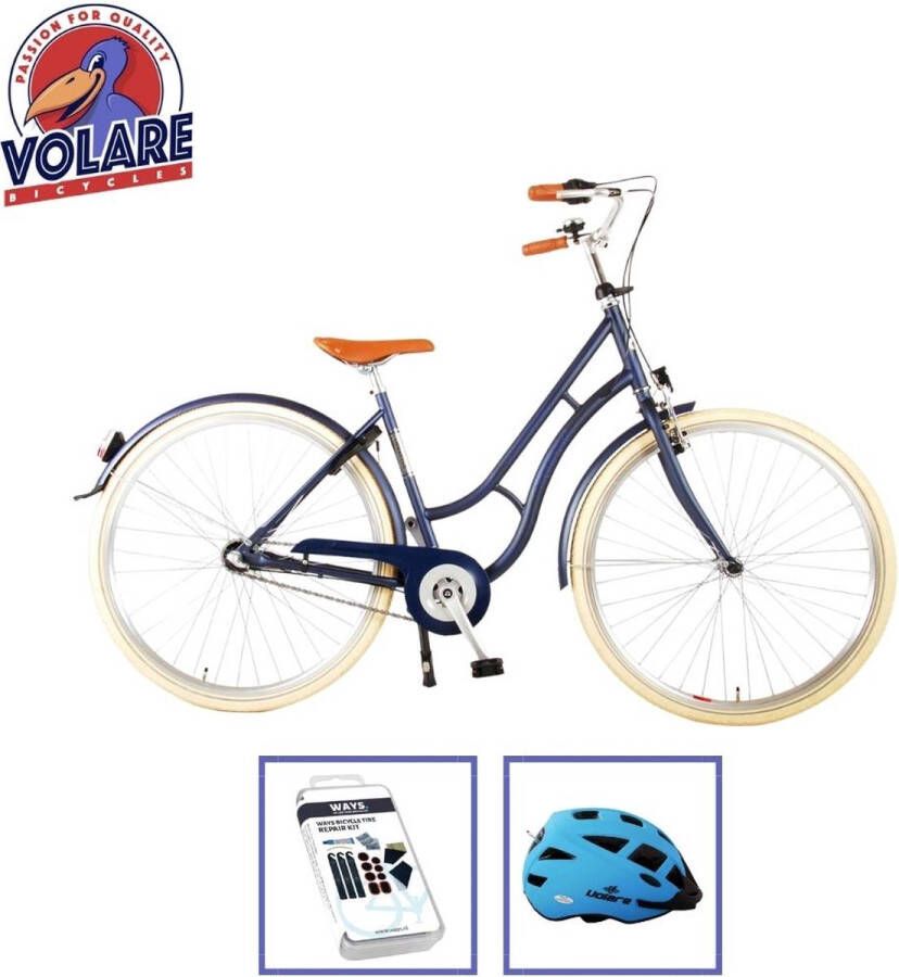 Volare Kinderfiets Lifestyle 48 cm Blauw 3 Versnellingen Lage zadelstand Inclusief fietshelm + accessoires
