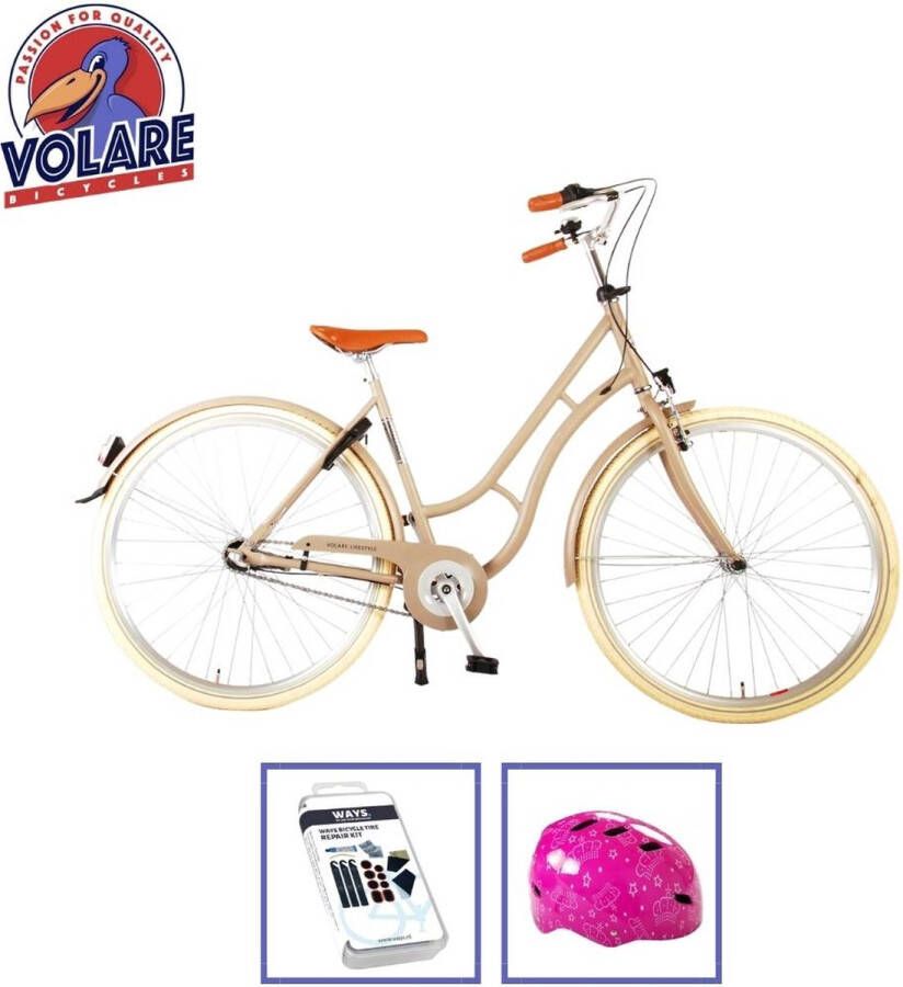 Volare Kinderfiets Lifestyle 48 cm Zand 3 Versnellingen Lage zadelstand Met fietshelm & accessoires