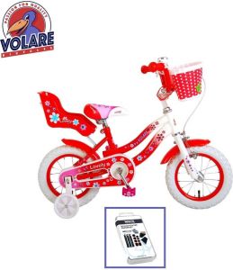 Volare Kinderfiets Lovely 12 inch Rood Wit Inclusief WAYS Bandenplakset