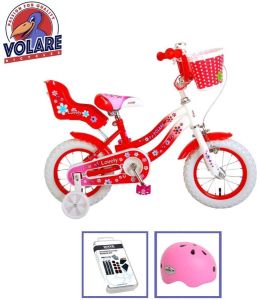 Volare Kinderfiets Lovely 12 inch Rood Wit Met fietshelm en accessoires