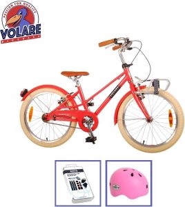 Volare Kinderfiets Melody 20 inch Koraal Rood Twee handrem Met fietshelm en accessoires