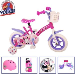Volare Kinderfiets Minnie Mouse 10 inch Doortrapper Inclusief fietshelm & accessoires