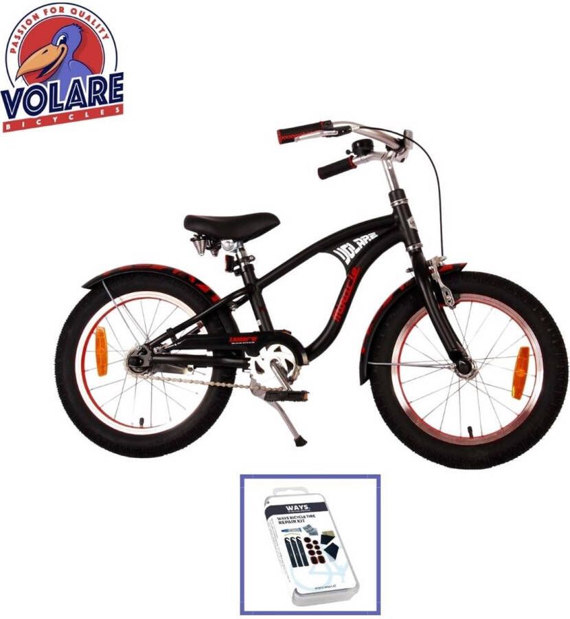 volare Kinderfiets Miracle Cruiser 16 inch Zwart Inclusief fietshelm & accessoires