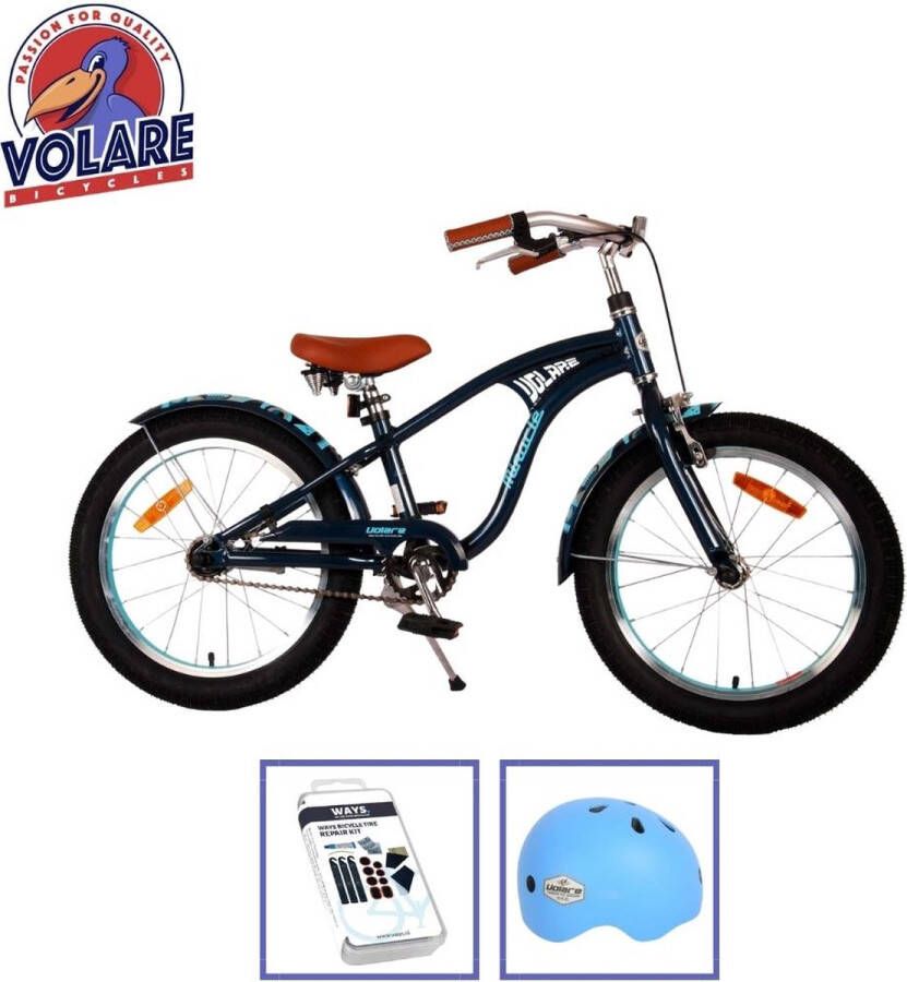 Volare Kinderfiets Miracle Cruiser 18 inch Mat Blauw Inclusief fietshelm & accessoires