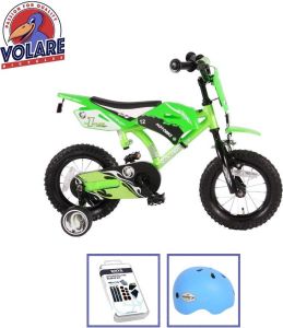 Volare Kinderfiets Motorbike 12 inch Groen Inclusief fietshelm & accessoires
