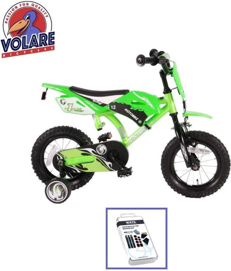 Volare Kinderfiets Motorbike 12 inch Groen Inclusief WAYS Bandenplakset