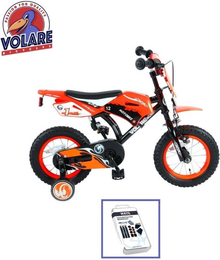 Volare Kinderfiets Motorbike 12 inch Oranje Inclusief WAYS Bandenplakset
