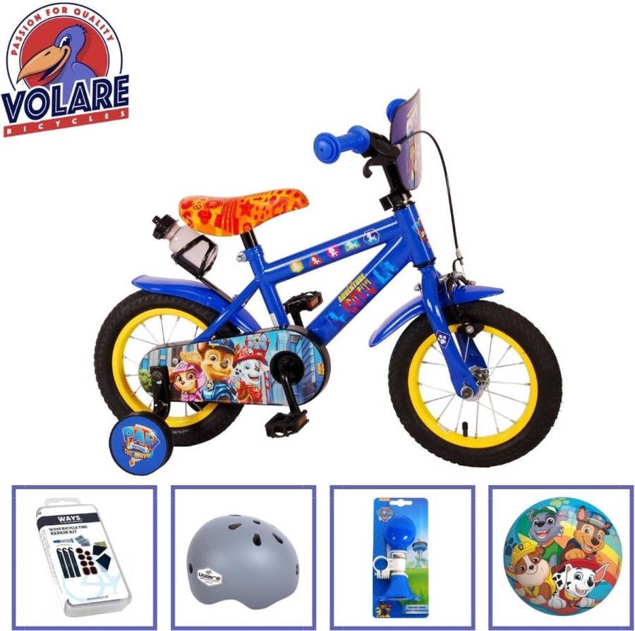 Volare Kinderfiets Paw Patrol 12 inch Blauw Twee handrem Met fietshelm + accessoires