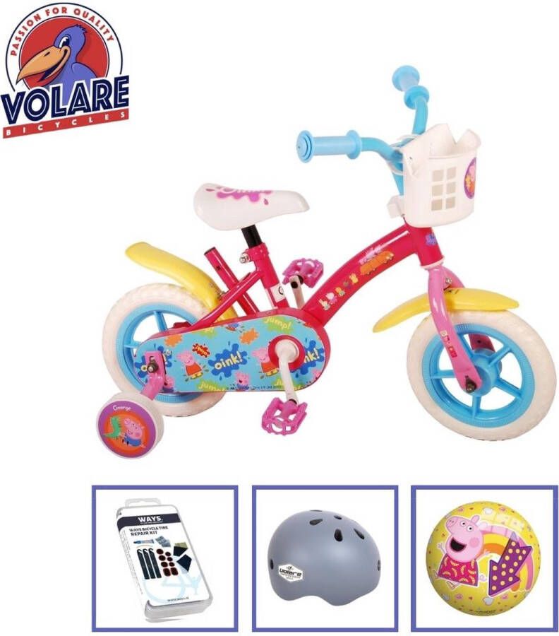 Volare Kinderfiets Peppa Pig 12 inch Roze + Met fietshelm + accessoires