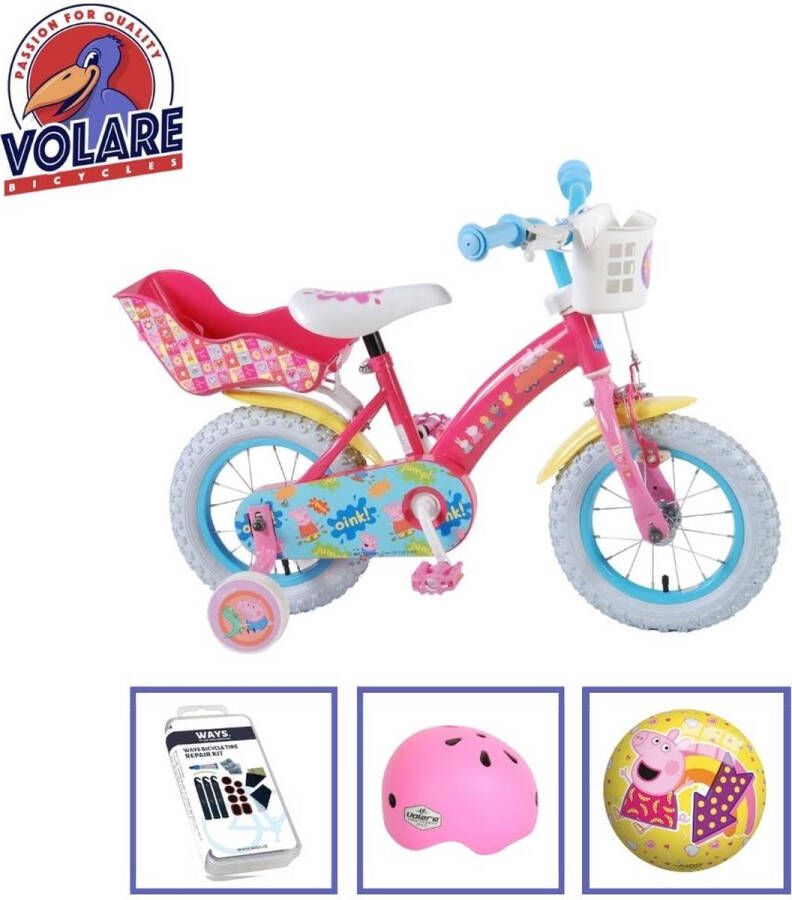 Volare Kinderfiets Peppa Pig 12 inch Roze Met fietshelm + accessoires