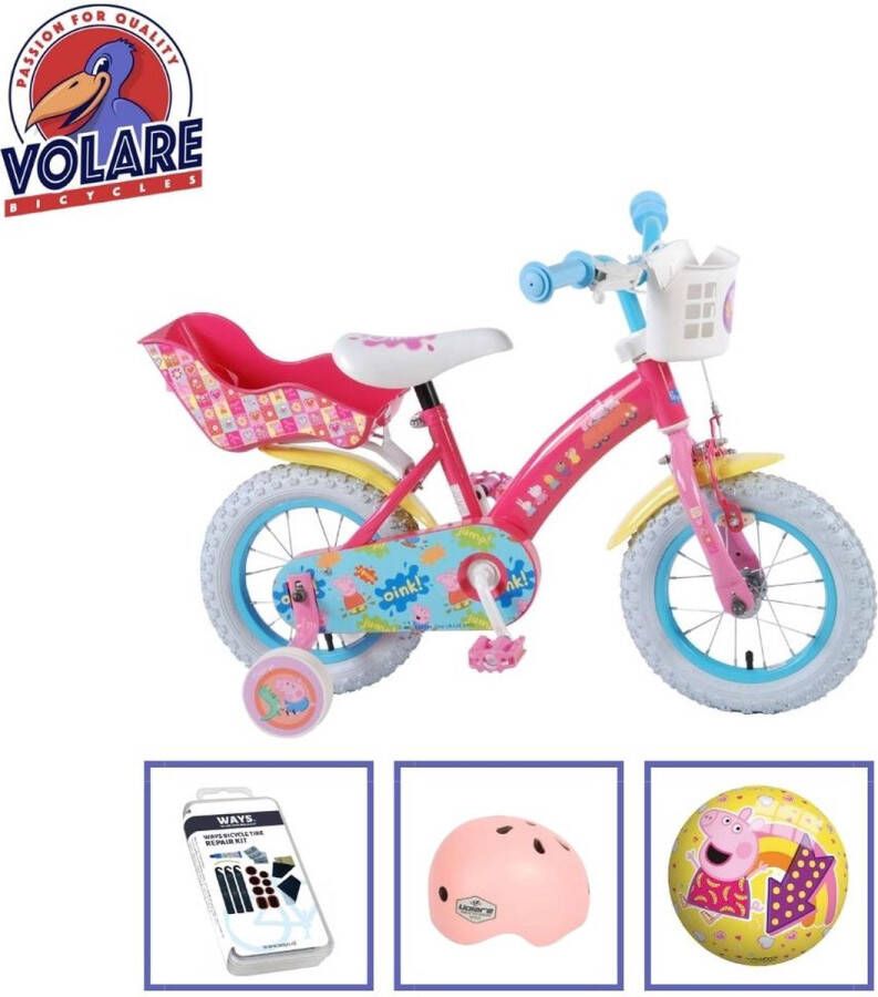 Volare Kinderfiets Peppa Pig 12 inch Roze Met fietshelm en accessoires