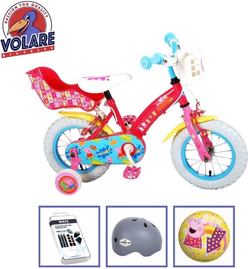 Volare Kinderfiets Peppa Pig 12 inch Roze Twee handremmen + Met fietshelm + accessoires