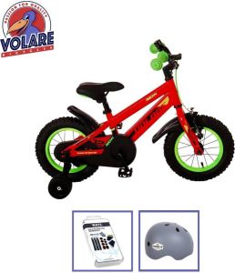 Volare Kinderfiets Rocky 12 inch Rood Groen Inclusief fietshelm + accessoires