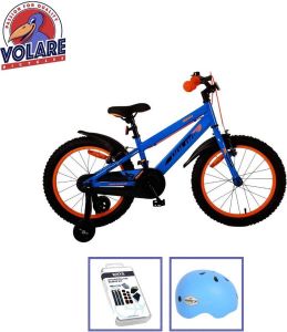 Volare Kinderfiets Rocky 14 inch Blauw Rood Twee handrem Inclusief fietshelm & accessoires