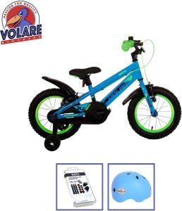 Volare Kinderfiets Rocky 16 inch Blauw Groen Twee handrem Inclusief fietshelm & accessoires
