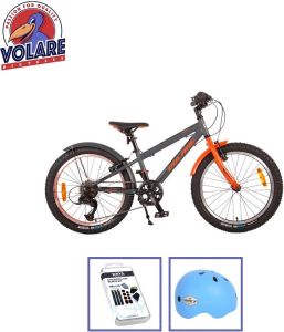Volare Kinderfiets Rocky 20 inch Grijs Oranje 6 versnellingen Inclusief fietshelm & accessoires