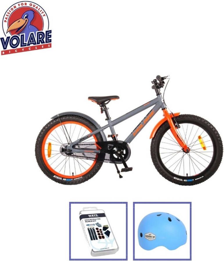 Volare Kinderfiets Rocky 20 inch Grijs Oranje Inclusief fietshelm & accessoires