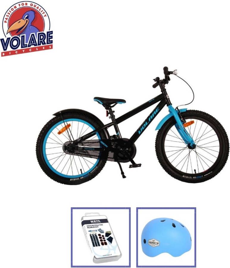 Volare Kinderfiets Rocky 20 inch Zwart Blauw Inclusief fietshelm & accessoires
