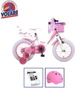 Volare Kinderfiets Rose 14 inch Roze Wit Met fietshelm en accessoires