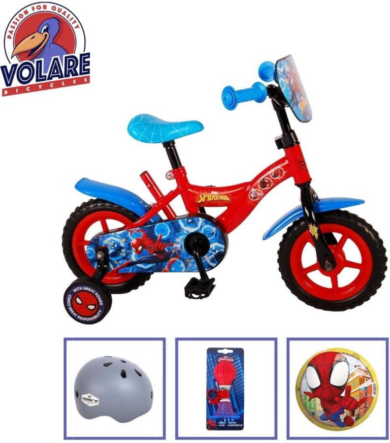 Volare Kinderfiets Spider-Man 10 inch Doortrapper Met fietshelm & accessoires