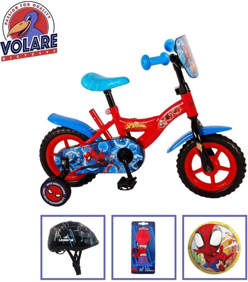 Volare Kinderfiets Spider-Man 10 inch Doortrapper Met fietshelm en accessoires