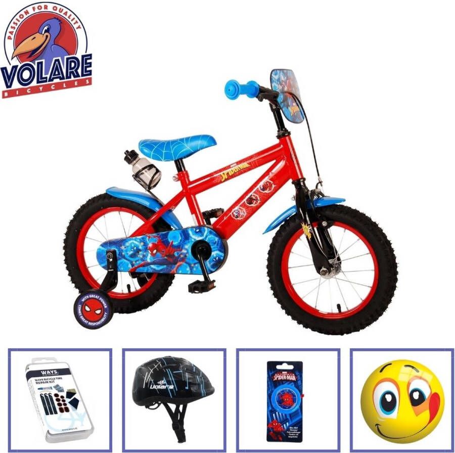 Volare Kinderfiets Spider-Man 14 inch Met bidonhouder Inclusief fietshelm + accessoires