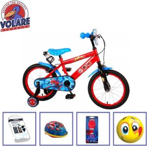 Volare Kinderfiets Spider- 16 inch Twee handrem Blauw Rood Met fietshelm en accessoires