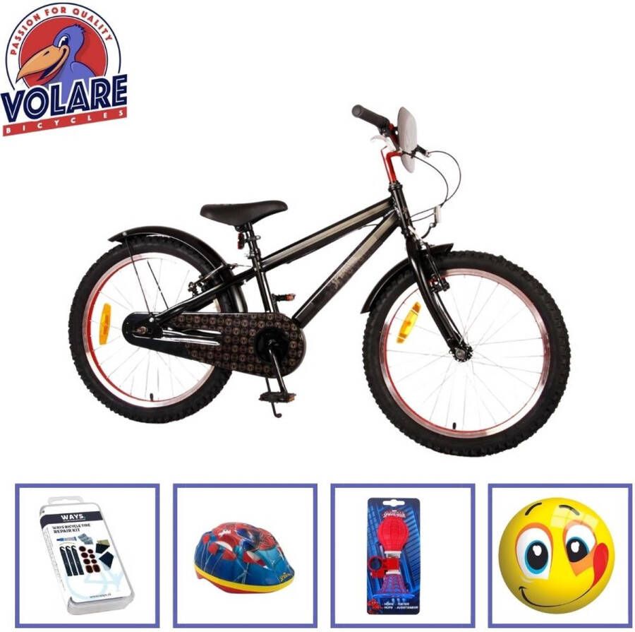 Volare Kinderfiets Spider-Man 20 inch Zwart Twee handremmen Met fietshelm en accessoires