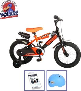Volare Kinderfiets Sportivo 14 inch Oranje Zwart Inclusief fietshelm & accessoires