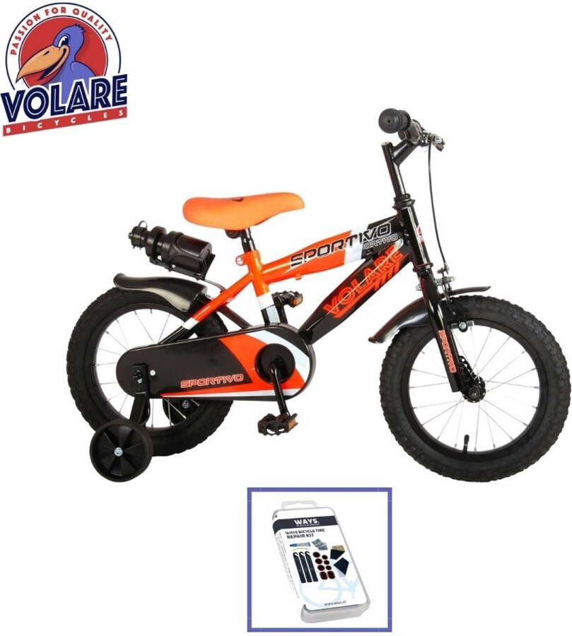 Volare Kinderfiets Sportivo 14 inch Oranje Zwart Inclusief WAYS Bandenplakset