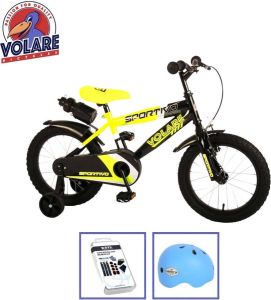Volare Kinderfiets Sportivo 16 inch Geel Zwart Inclusief fietshelm & accessoires