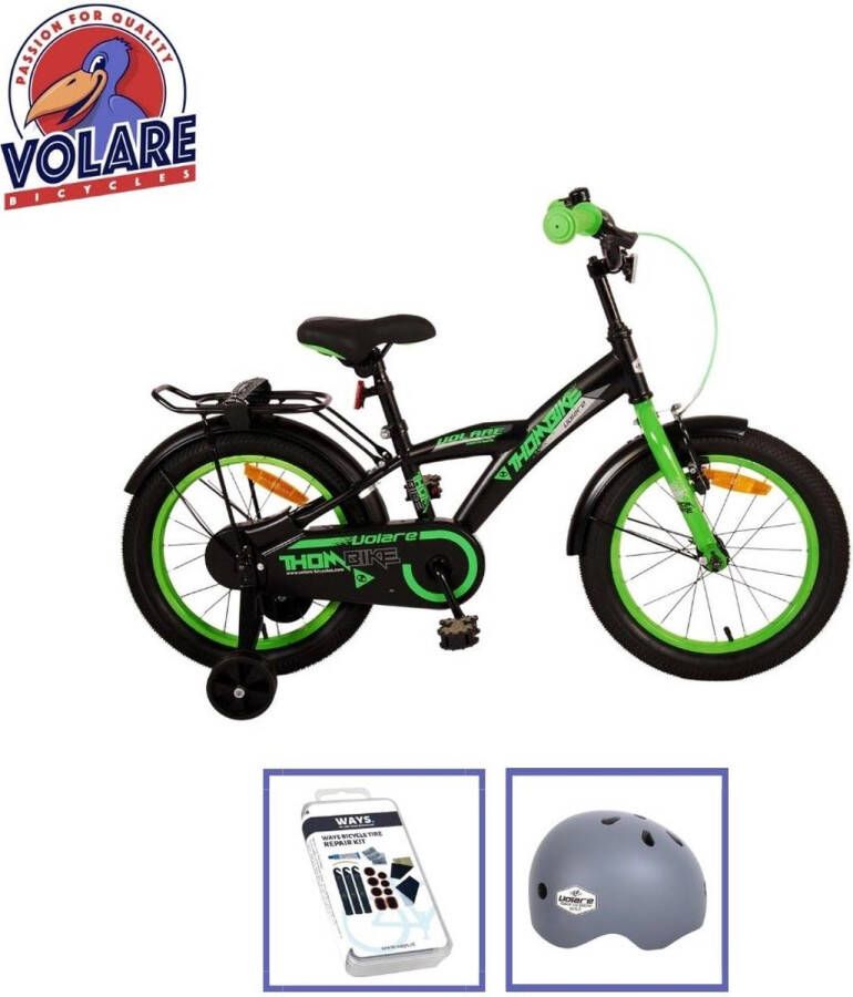 Volare Kinderfiets Thombike 12 inch Zwart Geel Inclusief fietshelm + accessoires