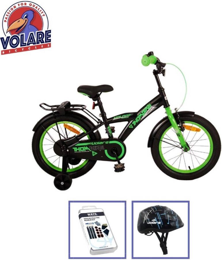 Volare Kinderfiets Thombike 12 inch Zwart Geel Met fietshelm & accessoires