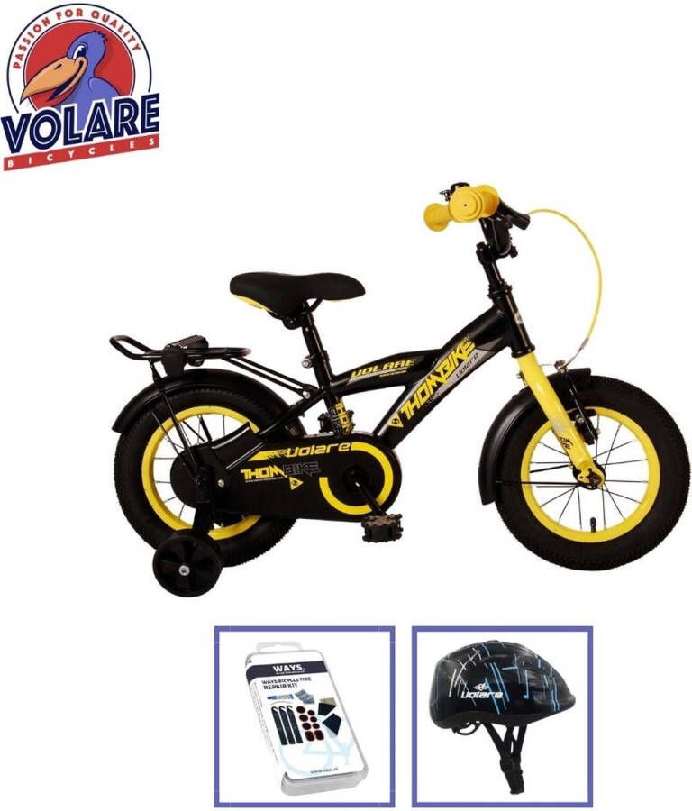 Volare Kinderfiets Thombike 14 inch Zwart Geel Met fietshelm & accessoires
