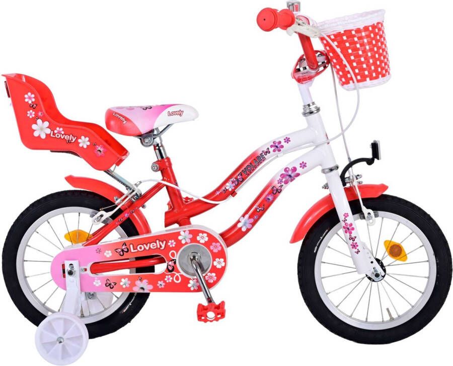 Volare Lovely Kinderfiets Meisjes 14 inch Rood Wit Twee Handremmen